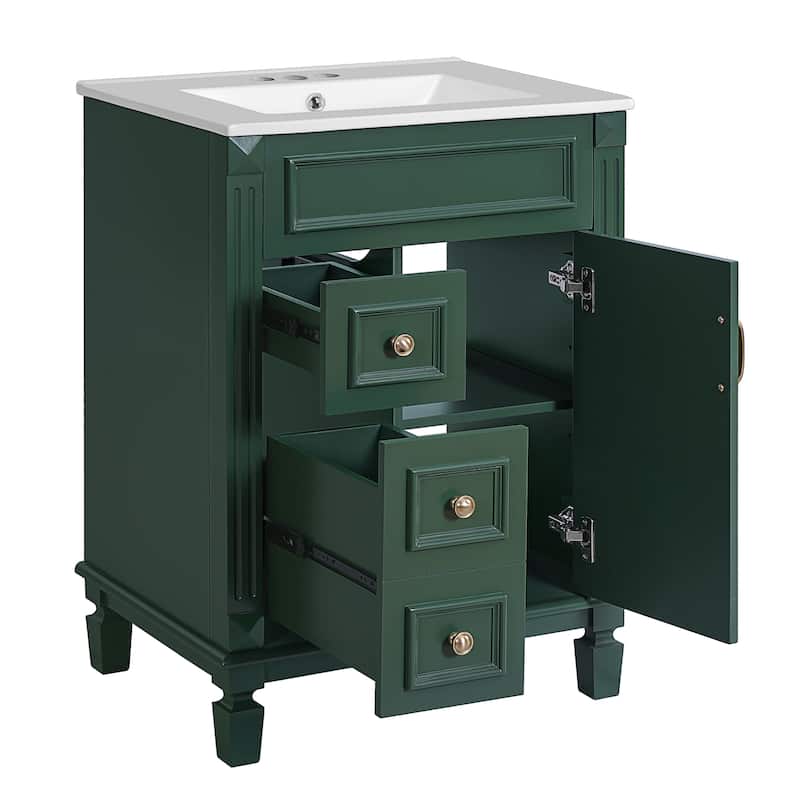 24" Bathroom Vanity with Ceramic Sink Bathroom Storage Cabinet with 2 Drawers and Adjustable Shelf