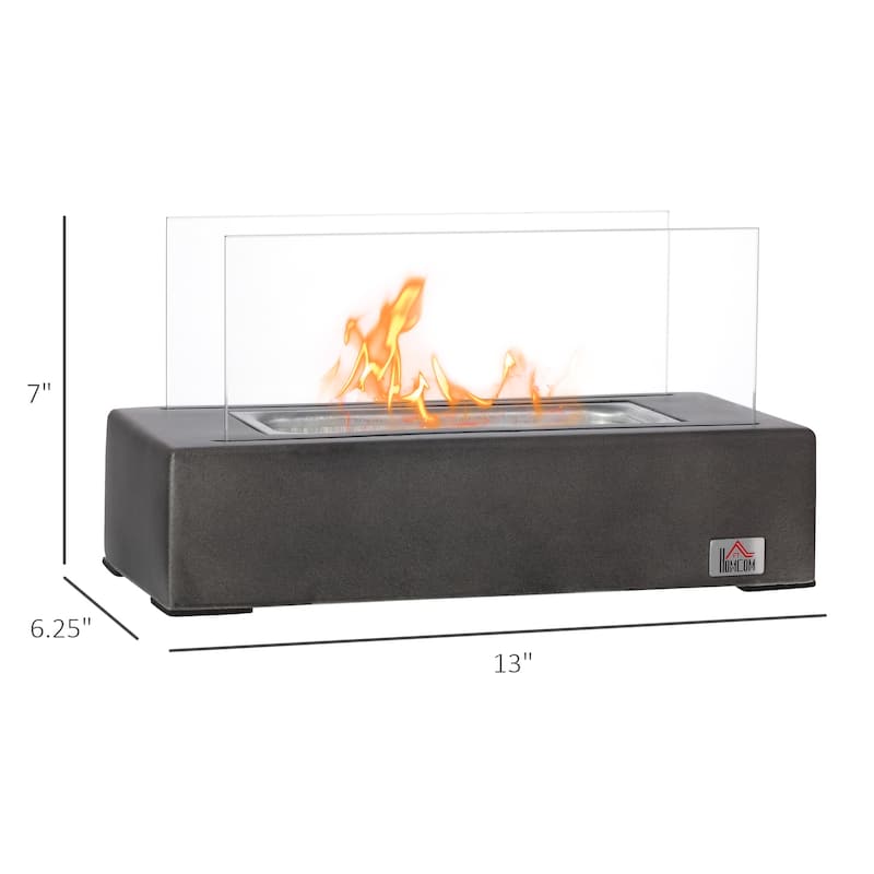 HOMCOM Tabletop Fireplace, 13" Concrete Alcohol Fireplace for Indoor and Outdoor, 0.04 Gal Max 195 Sq. Ft.