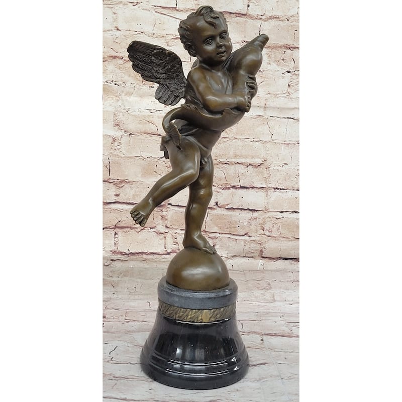 Cherub Angel Putto With A Imitative Dolphin Andrea Del Verrocchio Bronze Sculpture Figure