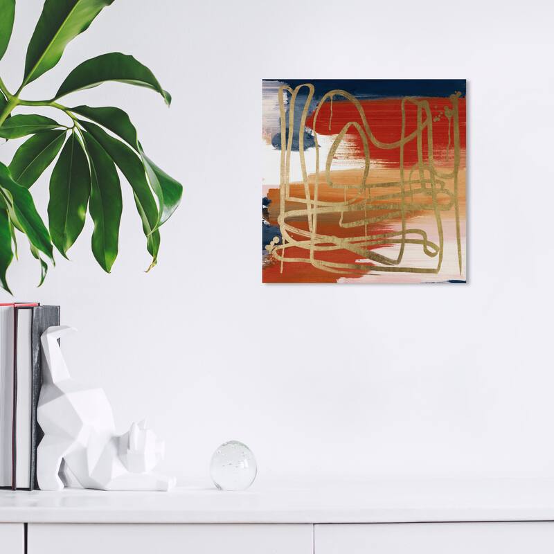 Wynwood Studio Canvas Abstract Crossing The Line Fall Red and Metallic Gold Modern & Contemporary Wall Art Canvas Print - 12 x 12