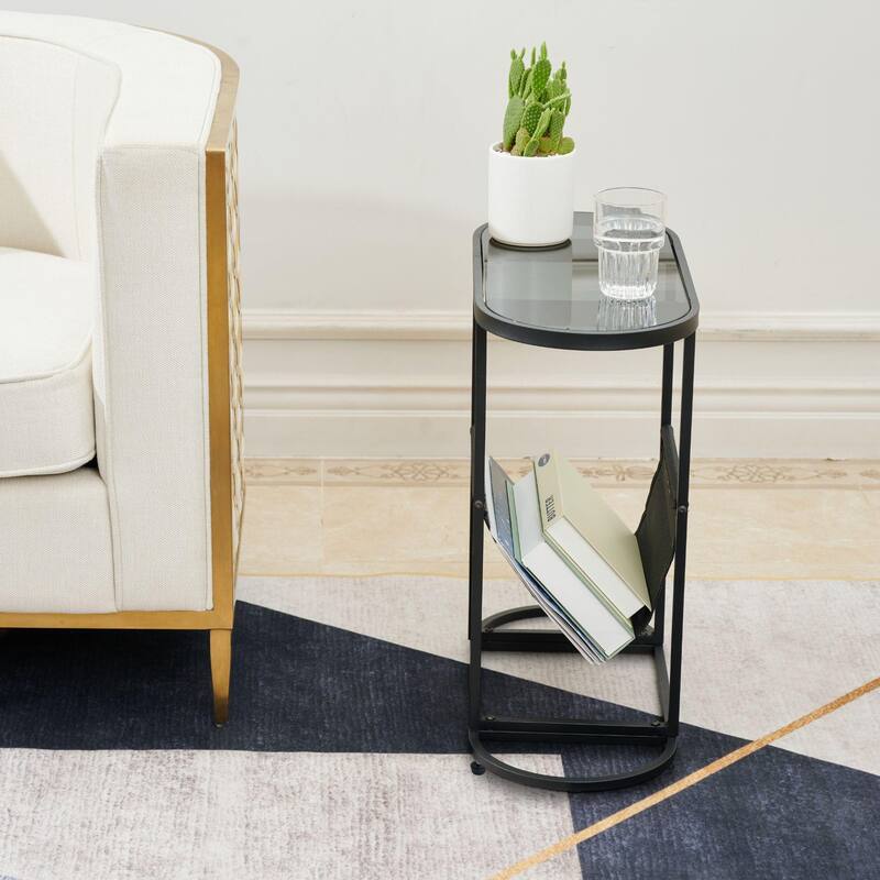 Oval Small Space Nightstand/End Table/Side Tables with Magazines Organizer Storage Space (Set of 2)