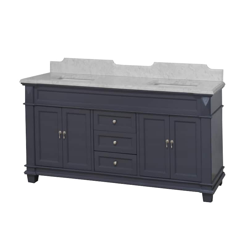 KitchenBathCollection Elizabeth 72" Double Bathroom Vanity with Carrara Marble Top
