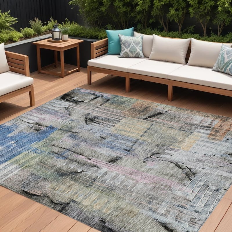HomeRoots Abstract Transitional Rectangle Outdoor Rug - 9' X 12'