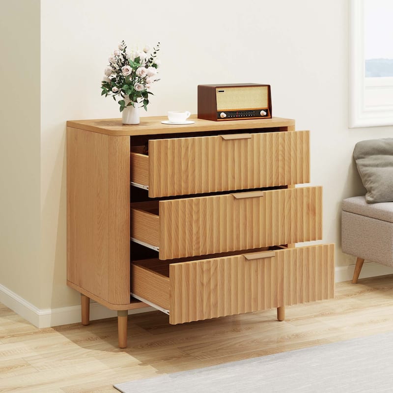 3 Drawer Dresser Storage Dresser Chest of Drawers with Waveform Panel Wood
