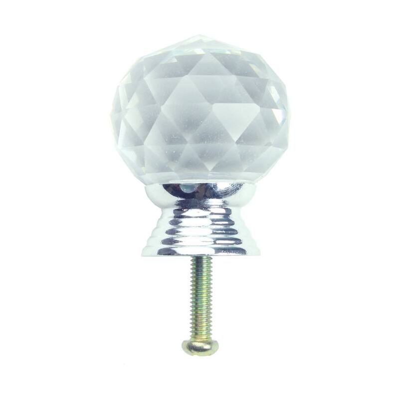 Crystal Glass Round Cabinet Knob Pulls (Set of 10) 1.5" x 1" Chrome Base Dresser Knobs with Mounting Hardware Renovators Supply