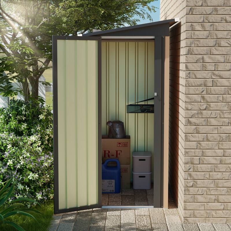 4.27 FT x 2.42 FT Metal Garden Shed 5 X 3 FT Pent Roof with Side Hinge Door