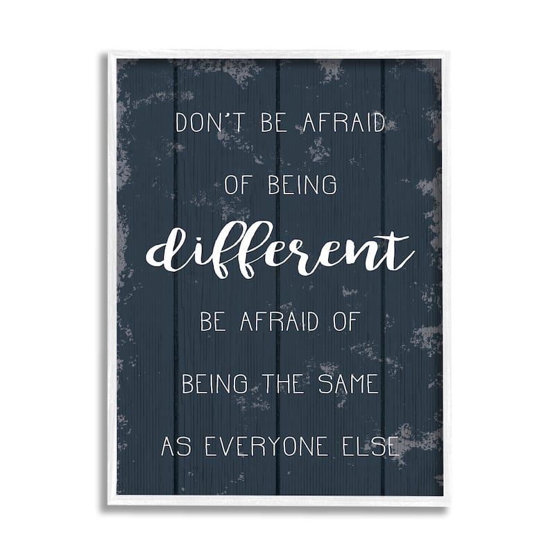Stupell Don't Be Afraid Blue Wood Texture Inspirational Word Design Framed Wall Art, Design By Artist Daphne Polselli