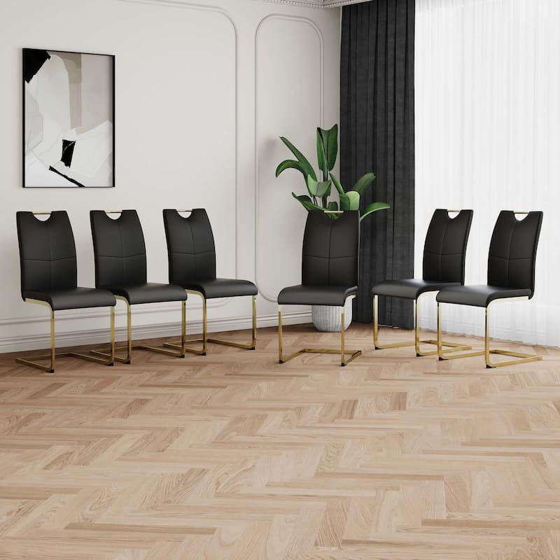 PU Dining Chair Living Room Chair ,Set of 6 - Black