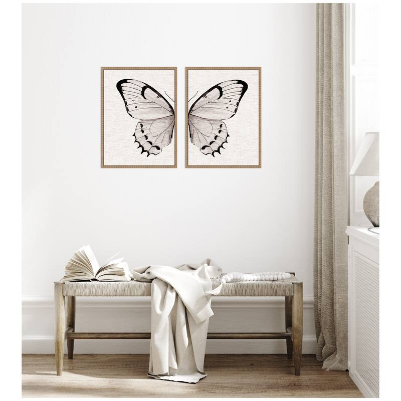 Kate and Laurel Sylvie Beaded Minimal Butterfly Watercolor Framed Canvas Art Set by The Creative Bunch Studio