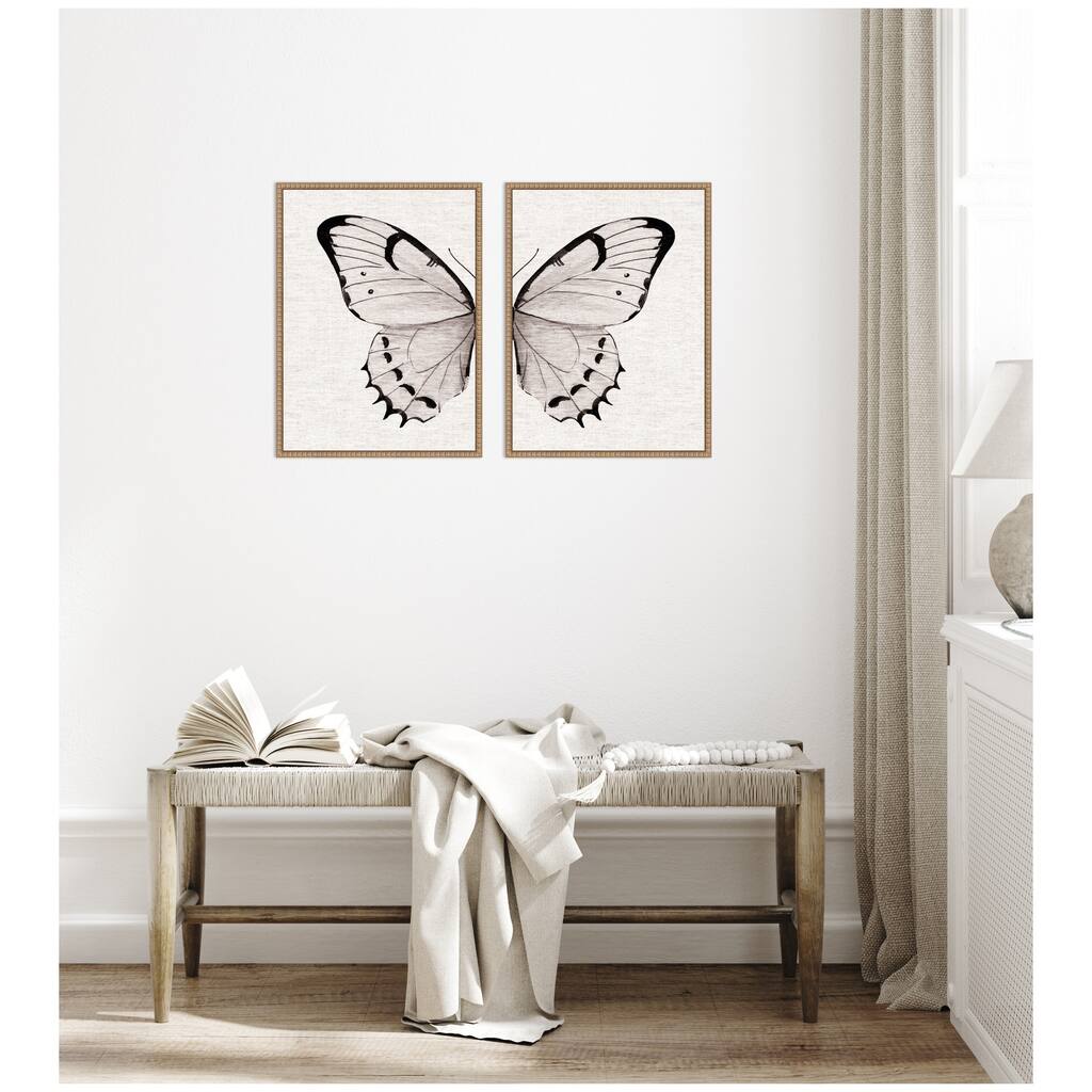 Kate and Laurel Sylvie Beaded Minimal Butterfly Watercolor Framed Canvas Art Set by The Creative Bunch Studio