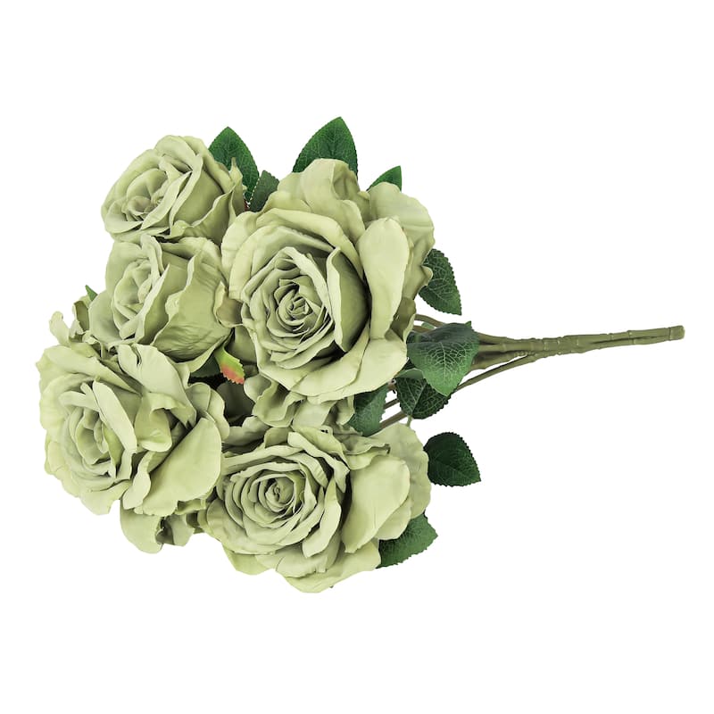 Set of 2 Sage Green Artificial Grand Rose Flower Stem Bush Bouquet 22in - 22" L x 12" W x 12" DP