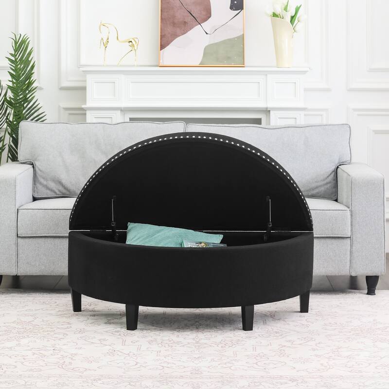 Adeco Half Moon Storage Ottoman Semi Circle Bench