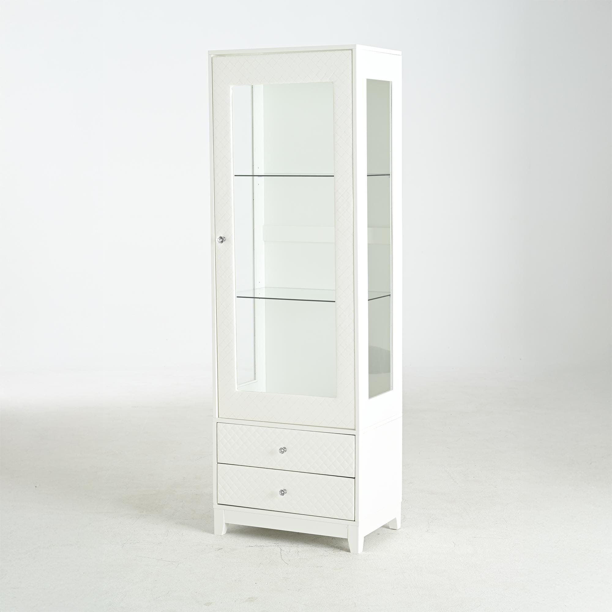 71"Tall Display Cabinet with Single Upholstered Glass Door, Wine Cabinet with 5 Colors Adjustable LED Ceiling Light