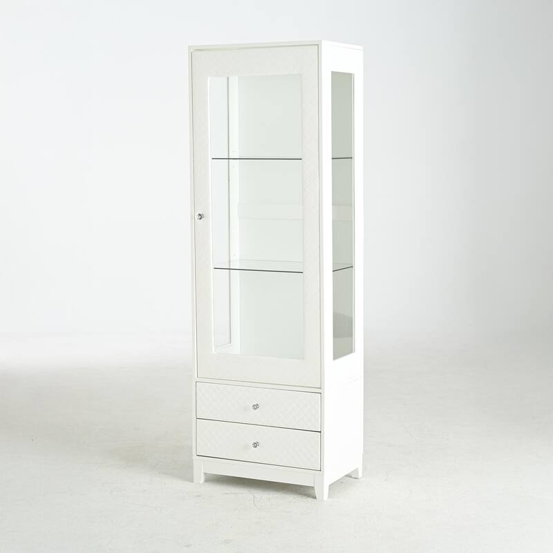 71'' Freestanding Display Cabinet with Storage Drawers, Upholstered Pantry with Ceiling Light,with Adjustable Shelves