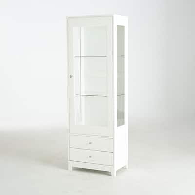 71'' Tall Display Cabinet with Single Upholstered Glass Door, Wine Cabinet with 5 Colors Adjustable LED Ceiling Light