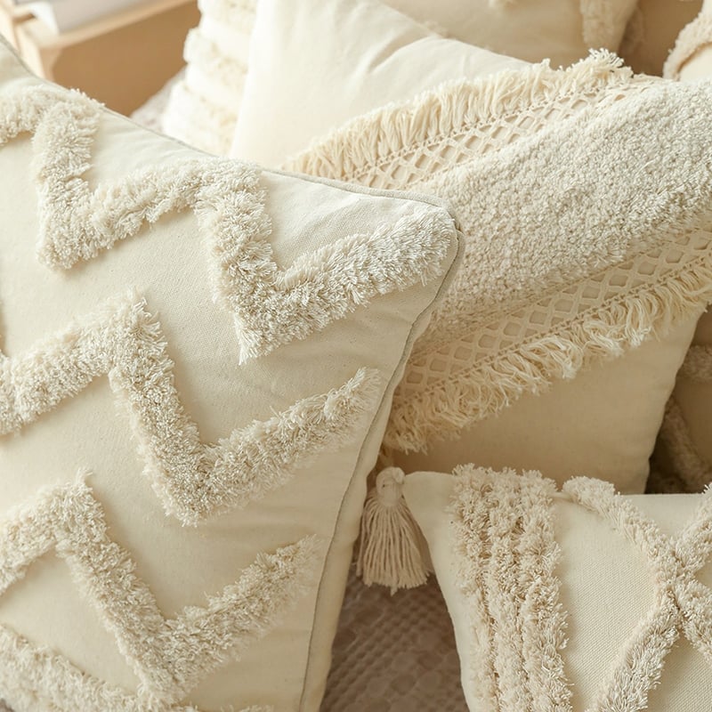 Wholelinens Boho Textured Tufted Cotton Throw Pillow Cover