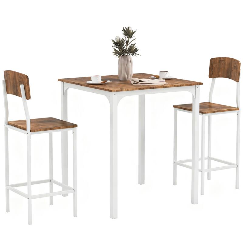 HOMCOM 3 PCs Modern Counter Height Dining Table Set with 2 Matching Stools Foorest Steel Legs