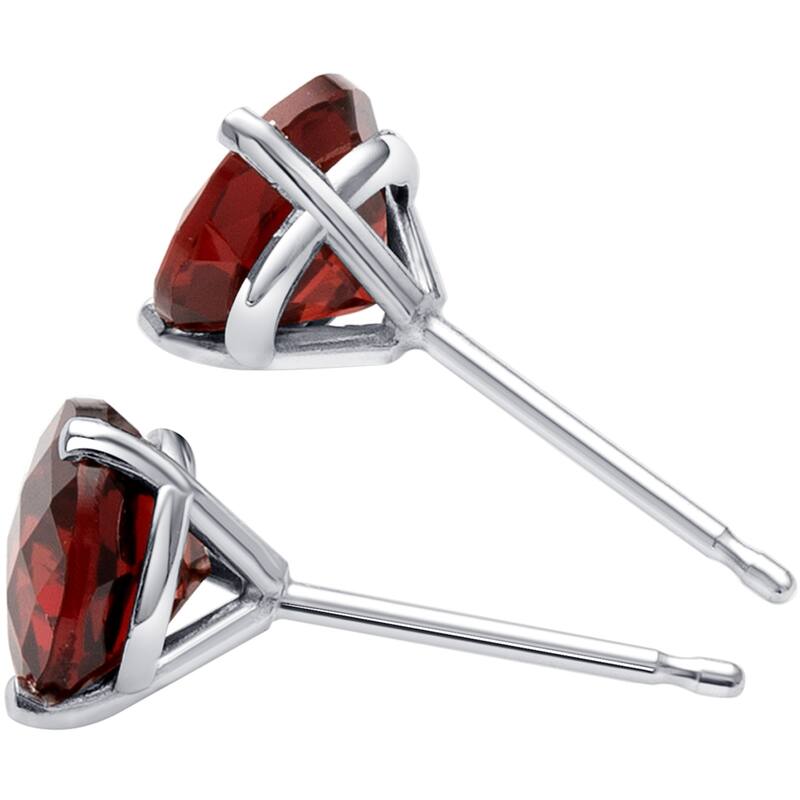 14k White Gold Garnet Stud Earrings 2.2ct Round Shape