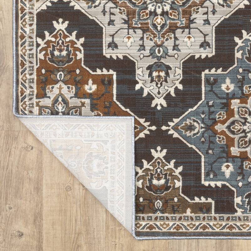 Style Haven Everly Panel Medallions Blue/ Rust Area Rug