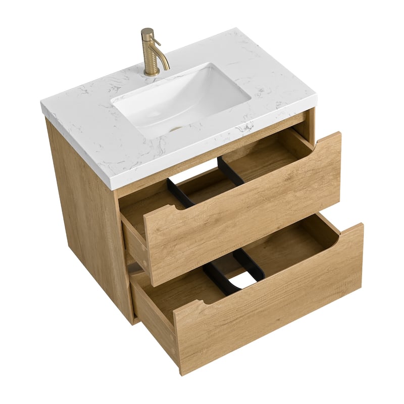 24"36"48"60"72"84" Floating Bathroom Vanity with Engineered Top Rectangulare Sink Solid Wood - 30”
