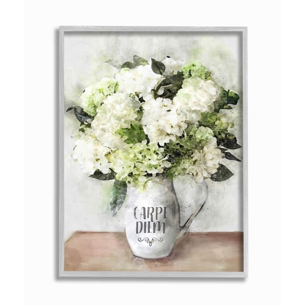 Stupell Carpe Diem Motivation with White Hydrangea Bouquet Framed Wall Art - Multi-Color