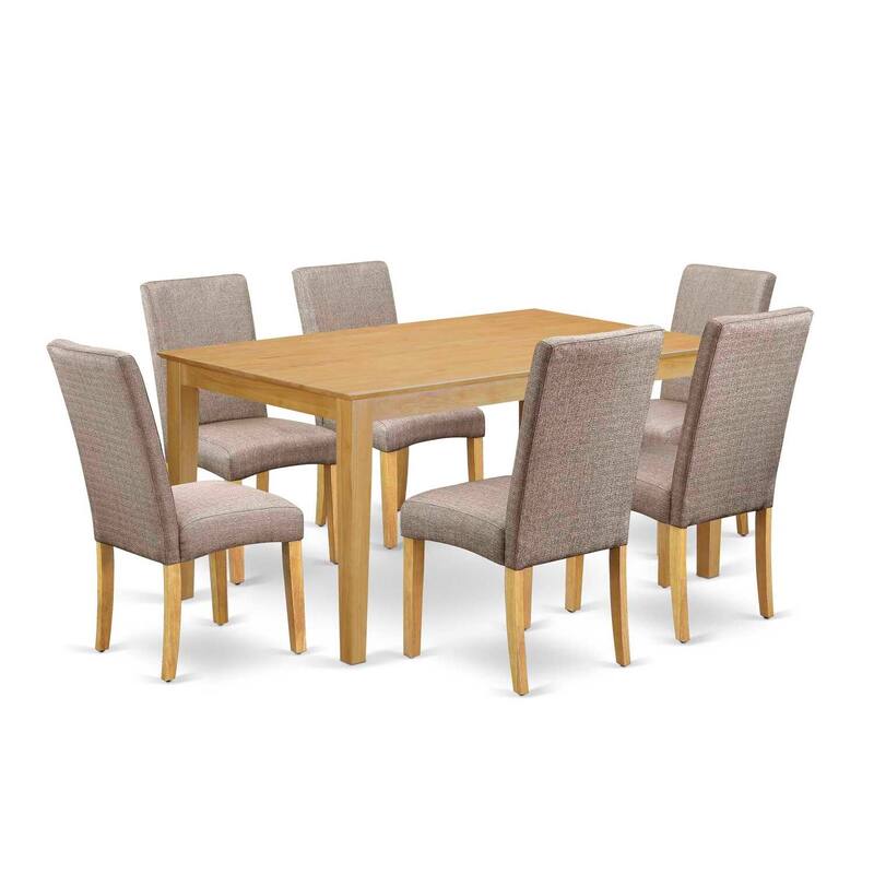 HomeStock 7-Pc Rectangle Natural Oak Finish Solid Wood Top Dining Table with 6 Parson-Chairs