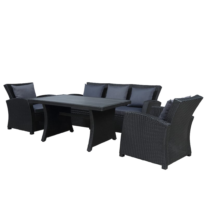 4Piece Outdoor Patio Furniture Set Conversation Set, Black PE Rattan