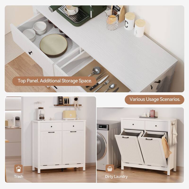 White 20 Gallon Double Tilt Out Trash Cabinet with 2 Drawers