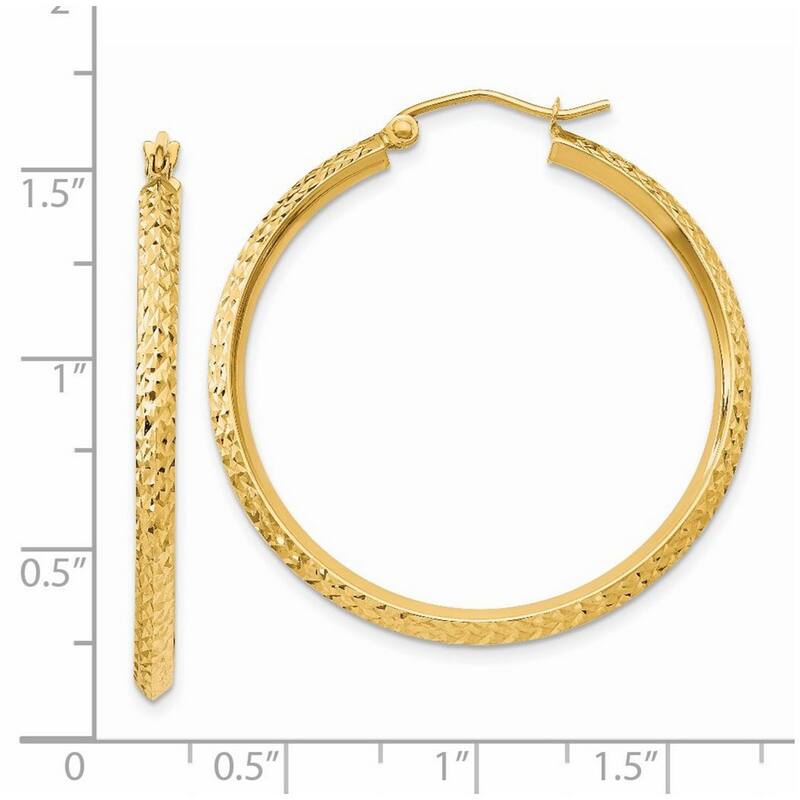 Curata 14k Yellow Gold Knife Edge Sparkle Cut Hoop Earrings - 35mm long 2.5mm Thick Jewelry Gifts for