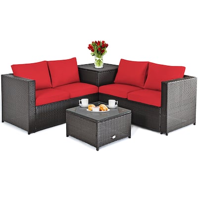 Costway 4PCS Outdoor Patio Rattan Furniture Set Cushioned Loveseat