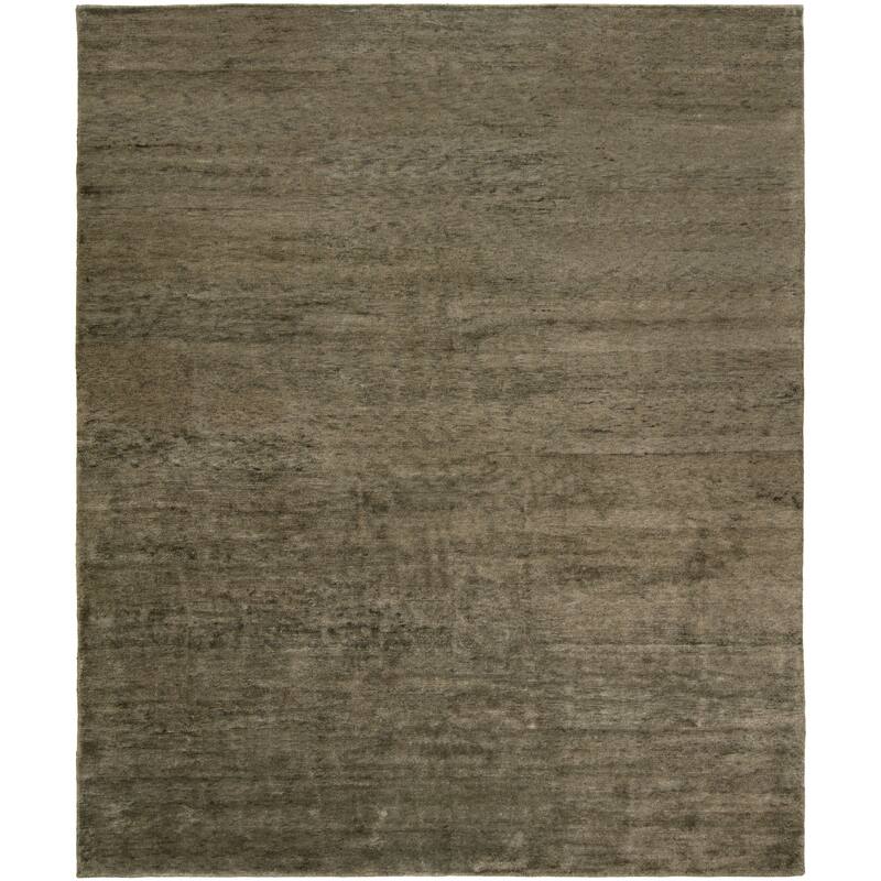 Modern Brown Hand-Knotted Wool & Viscose Area Rug - 12' x 15' - Brown