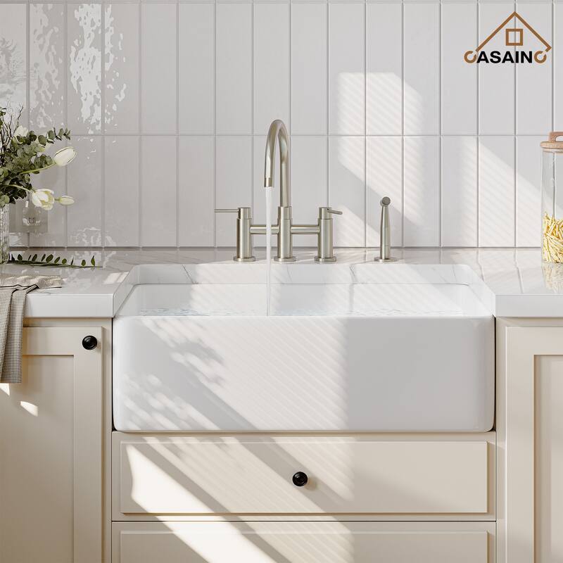 Double Handle Bridge Kitchen Faucet with Side Sprayer