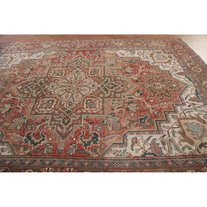 Hand Knotted Oriental 100% Wool Carpet Traditional Medallion Red Heriz Area Rug - 11' 5'' X 8' 5''