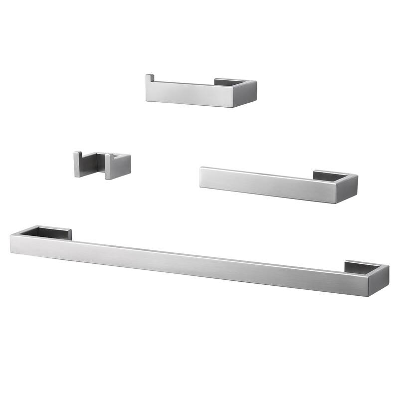 WOWOW Modern Style 4-Piece Bathroom Hardware Set with Installation Accessories - Brushed Nickel