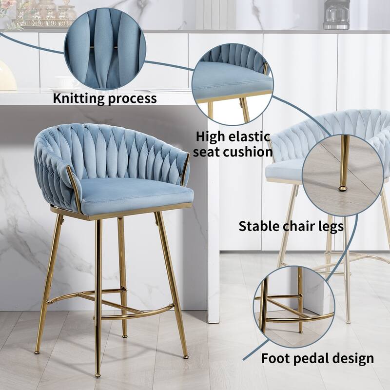 26''Counter Height Bar Stools w/Velvet Upholstery and Golden Chromed Base（Set of 2） - N/A