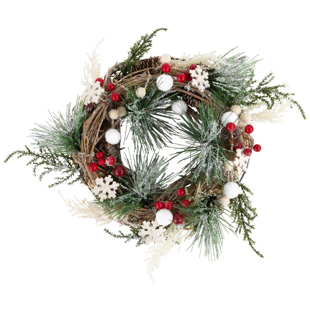Snowflakes Berries Winter Foliage Mini Christmas Wreath 10-Inch