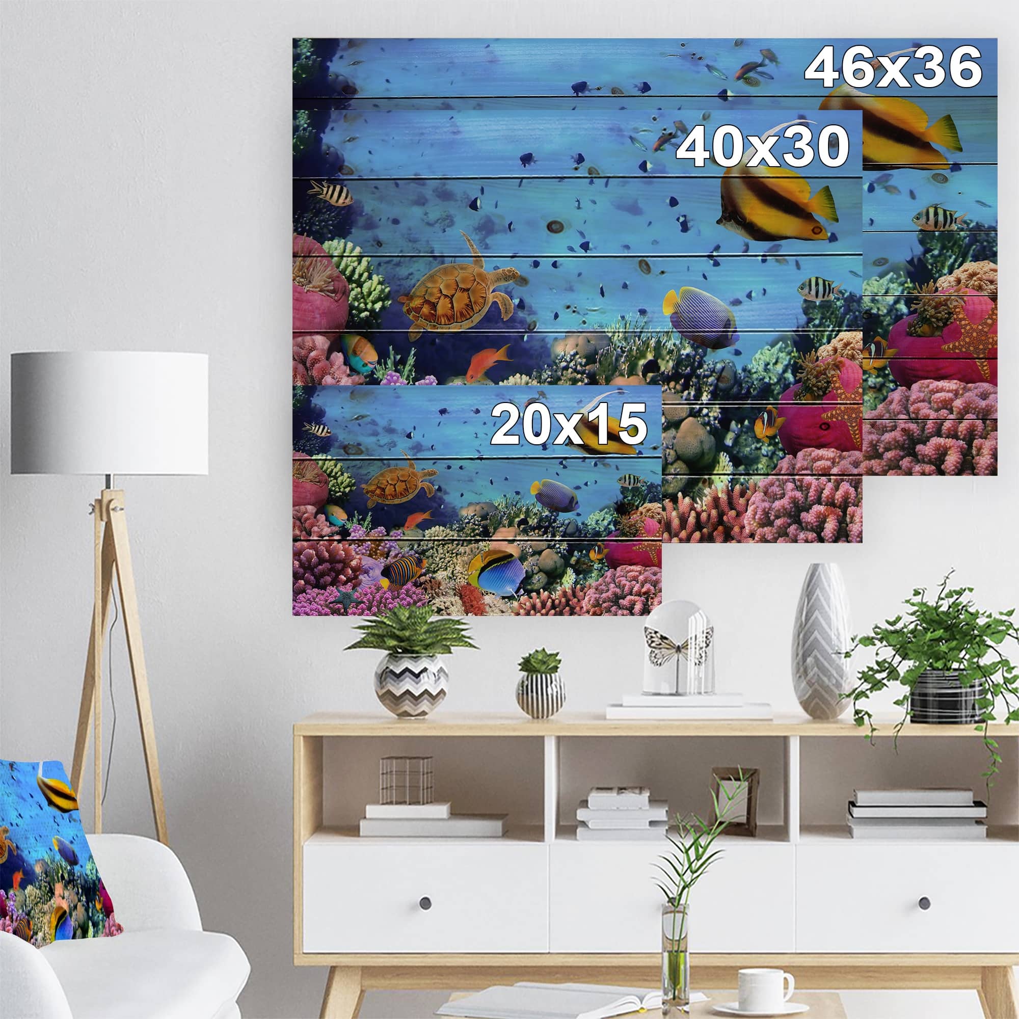 Designart 'Coral Colony on Reef Egypt' Animal Print on Natural Pine ...