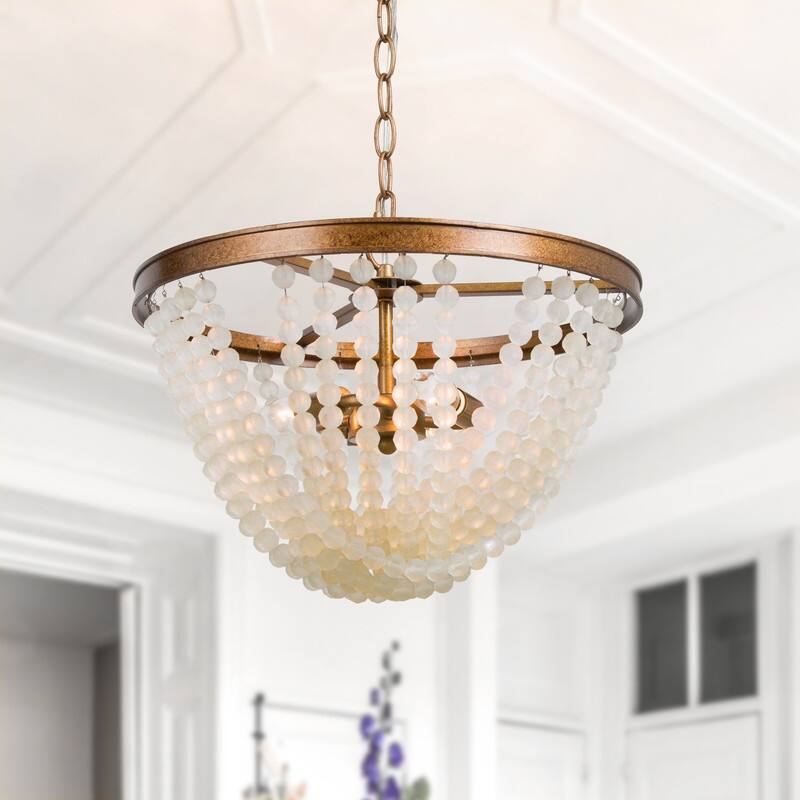 Mid-century Modern Boho 3-light Glass Beads Chandelier - D15.5"x H11.5"