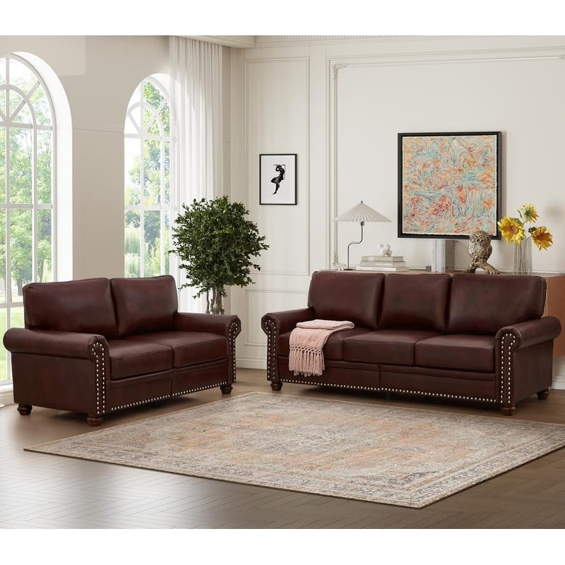 PU Leather Loveseat Sofa & Settee Set with Storage, 2pc