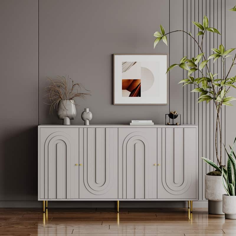 Modern 4-Door Wooden Sideboard Cabinet for Living Room Storage and Organization