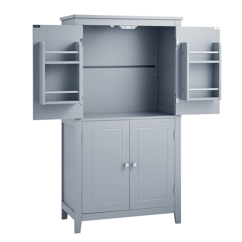 Large Bathroom Waterproof Storage Cabinet with 4 Doors, Shelf