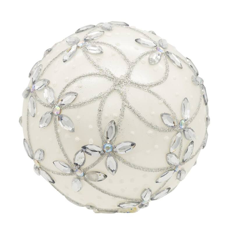 Kurt Adler 80MM Glass Silver Jeweled Ball Ornaments, 6-Piece Box