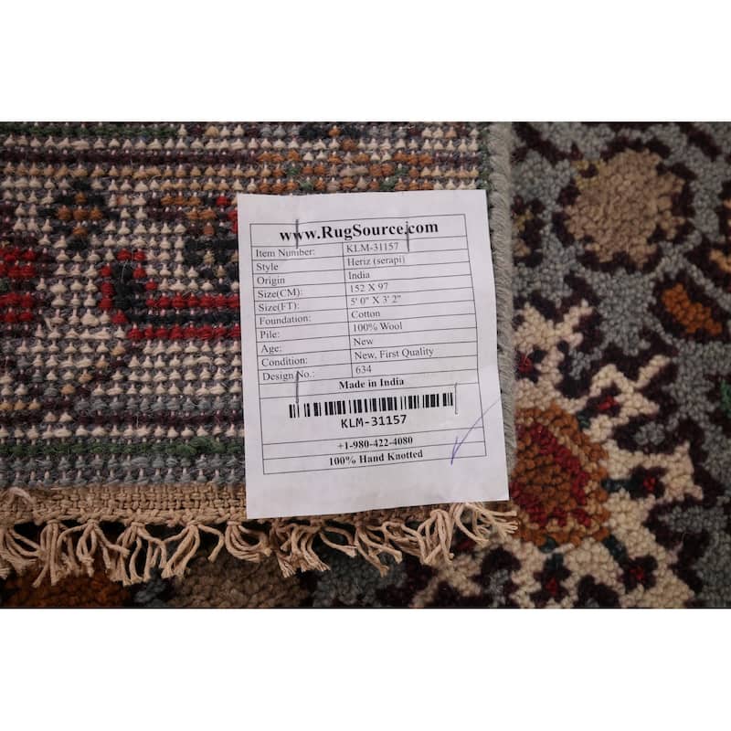 Heriz Serapi Indian Accent Rug Handmade Wool Carpet - 3'2"x 5'0"