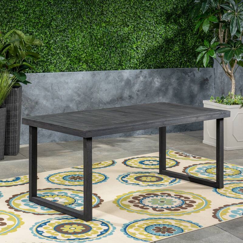 Roomfitters Outdoor Dining Table, 69" Rectangular Acacia Wood Patio Table with Modern Frame for Garden or Deck, Dark Gray