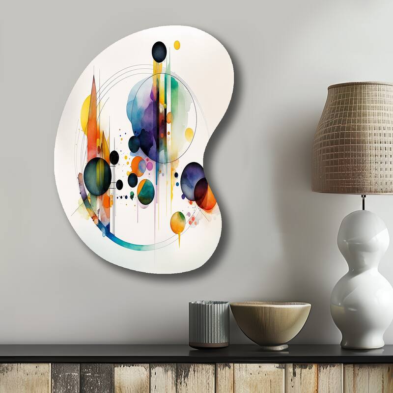 Designart - Multi-Color Watercolor Geometric Art I - Abstract Geometric Metal Wall Decor - Metal Boom Shape Print