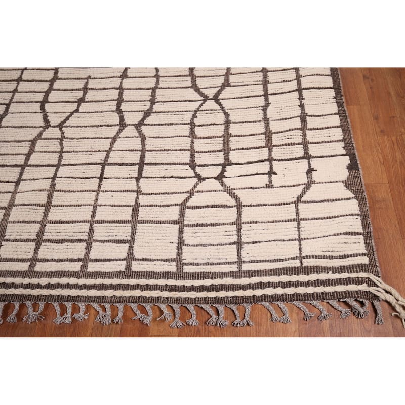 All-Over Moroccan Oriental Large Area Rug Hand-Knotted Wool Carpet - 12'0" x 18'8"