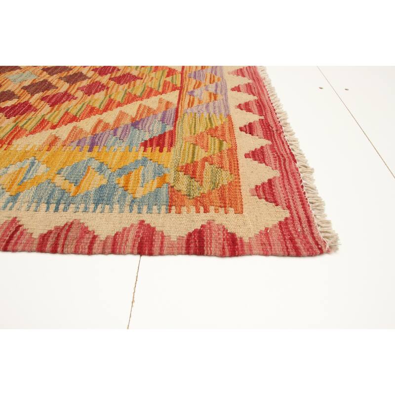 ECARPETGALLERY Flat-Weave Bold and Colorful Red Wool Kilim - 2'9 x 4'4