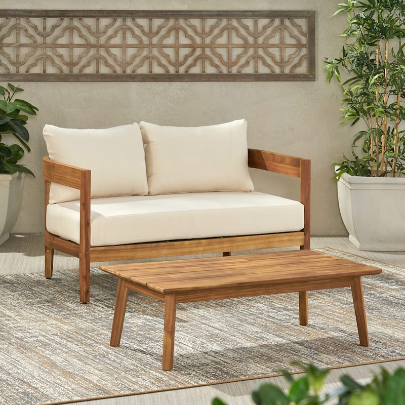 Acacia Wood Outdoor Loveseat & Coffee Table Set