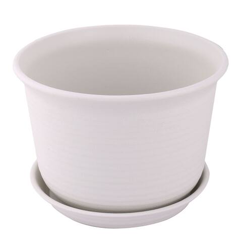Drainage Holes Flower Plant Pot Tray Holder Container White Pale Green - White,Pale Green