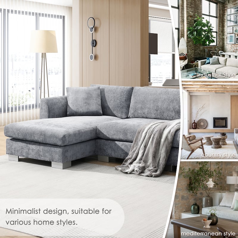 Roomfitters 96*56" Modern Cloud Sectional Sofa, L-Shaped Luxury Couch Set with 2 Pillows, 4-Seat Indoor Furniture